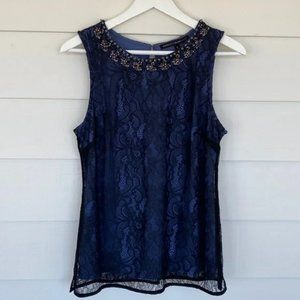 WHBM Blue/Black Lace Blouse New with tags Size M